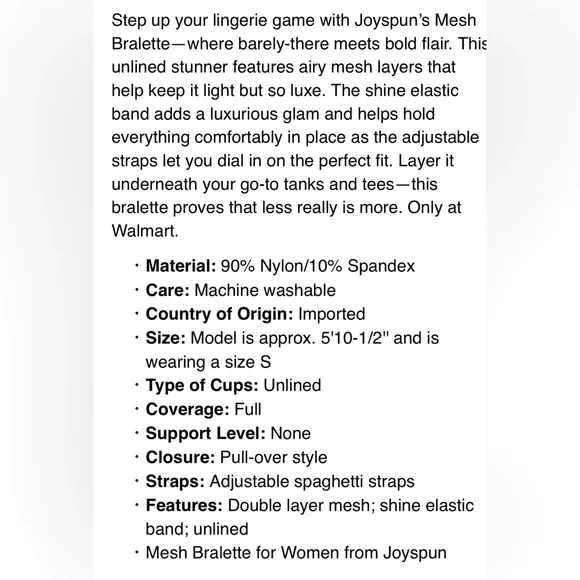 Joyspun’s Women’s Tan Mesh Bralette! NWT! Size Medium! - Picture 3 of 6